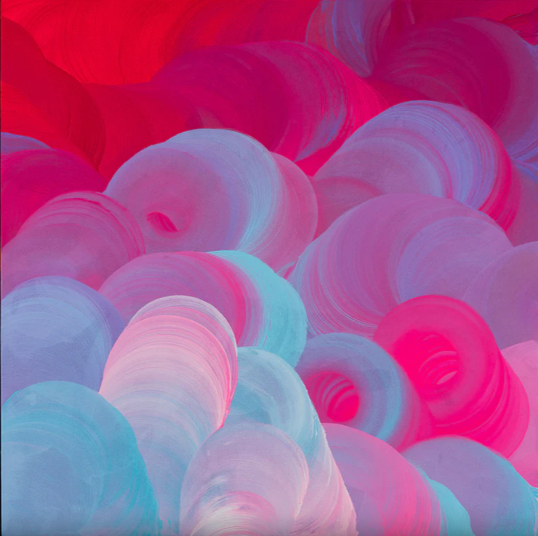James Dodd, Mill Painting (Blue and Pink), 2018, acrylic on canvas, 96 x 96 cm